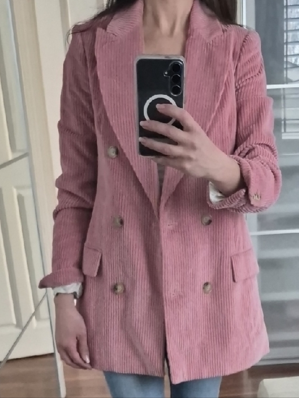 Wilfred Dusty Pink Double-Breasted Corduroy Blazer